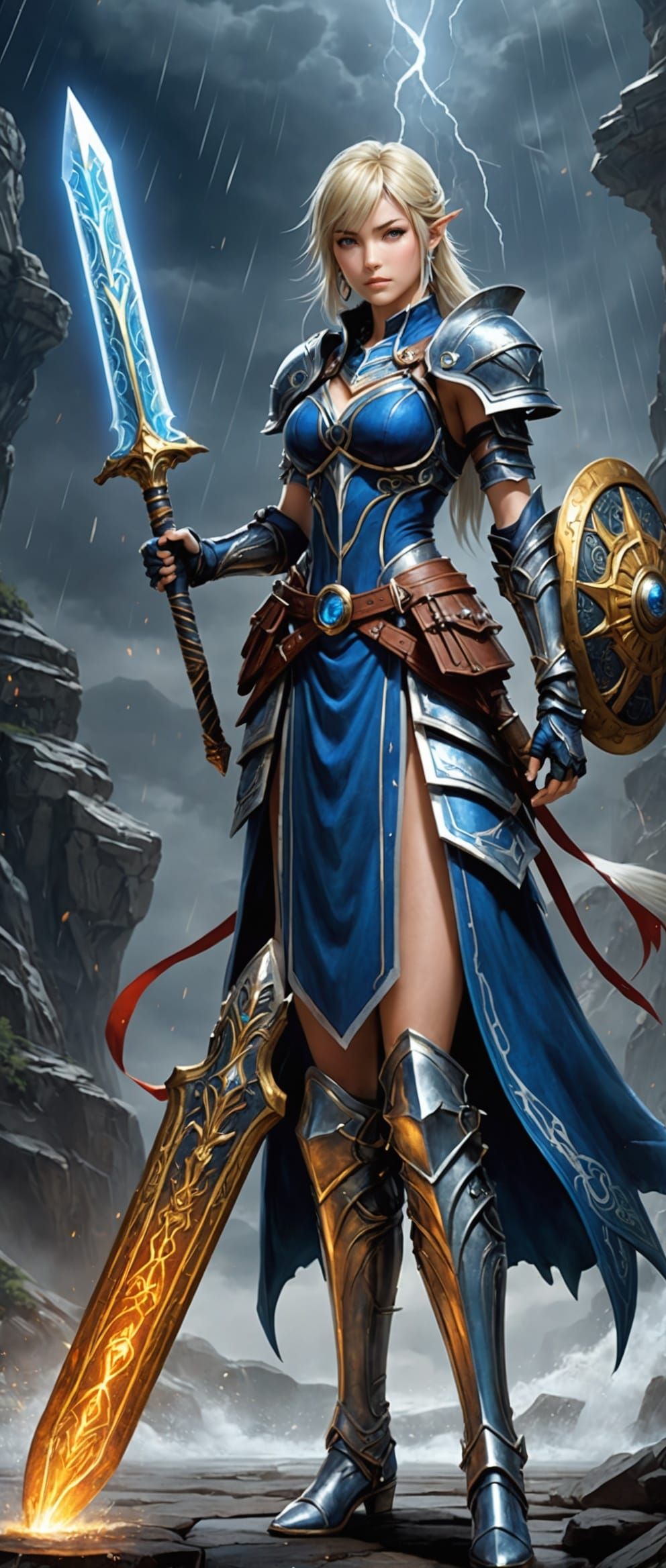 Victorious Platinum Warrior in Mystical Storm