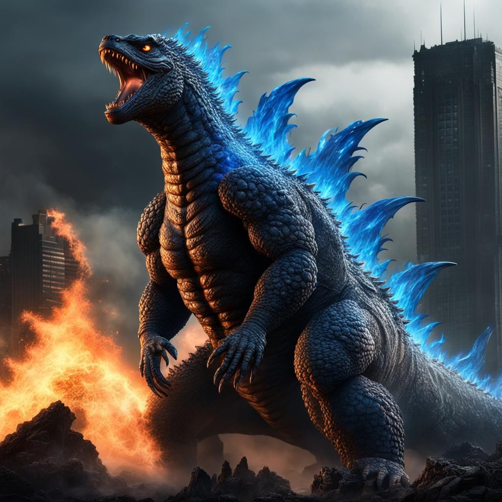 Godzilla with Blue Flame: Detailed Matte Painting