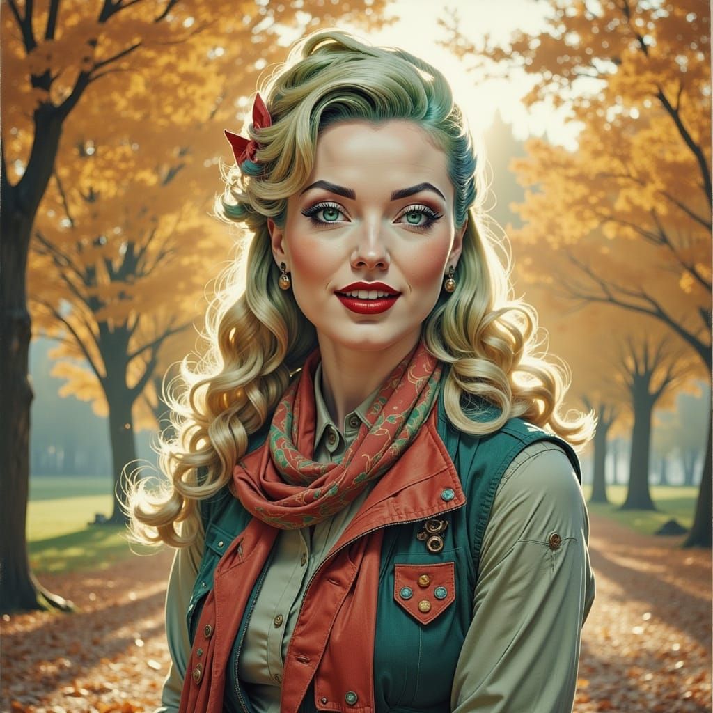 Elegant Woman in Autumn Dress Contemplating Fall Foliage