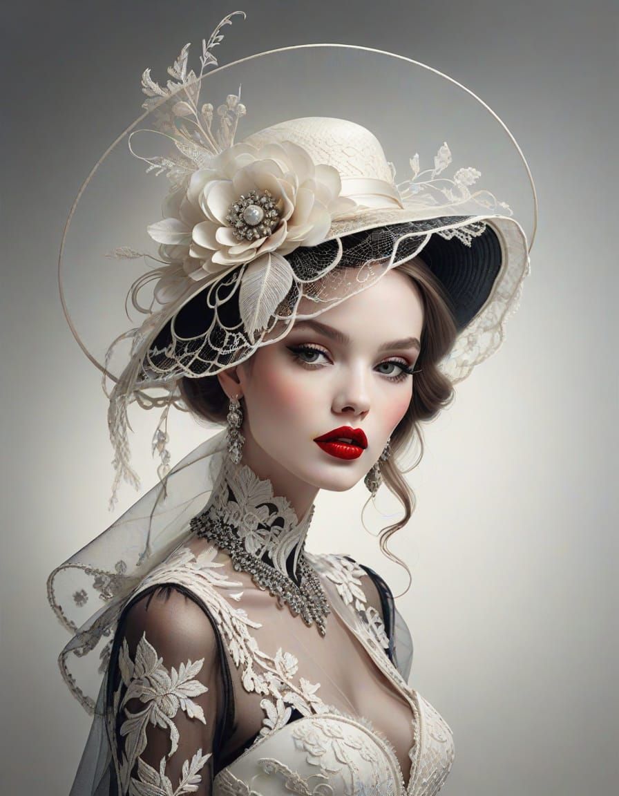 Stunning Woman in Dramatic Black Gown and Hat