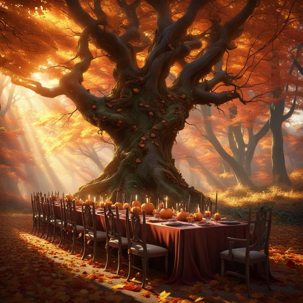 Elven Thanksgiving Dinner in Autumn Forest