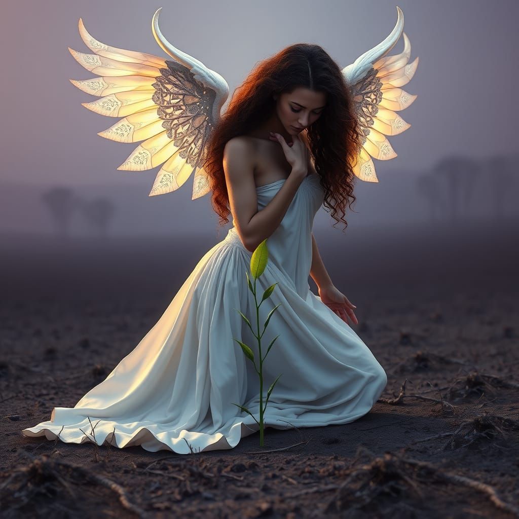 Majestic Woman Awakens Hope in Desolate Land