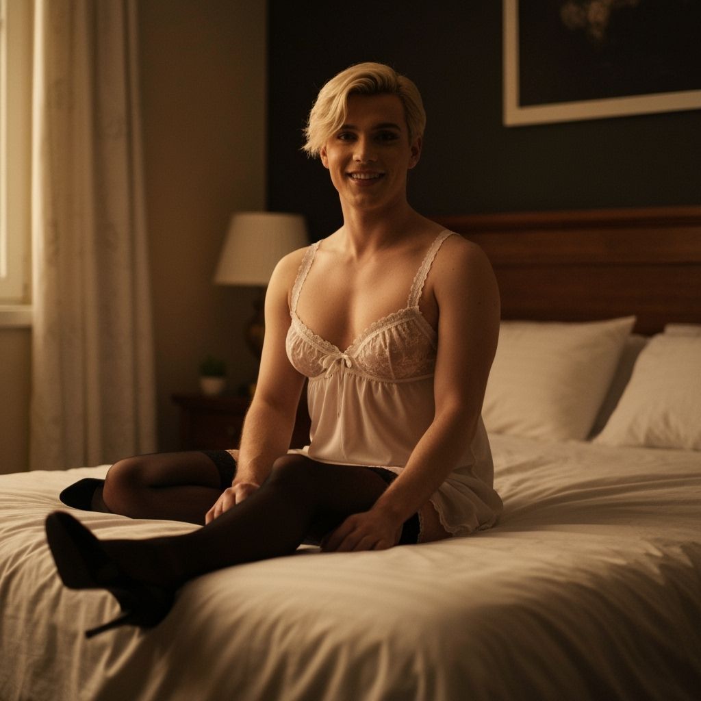 Confident Young Man in Babydoll Nightgown and Heels