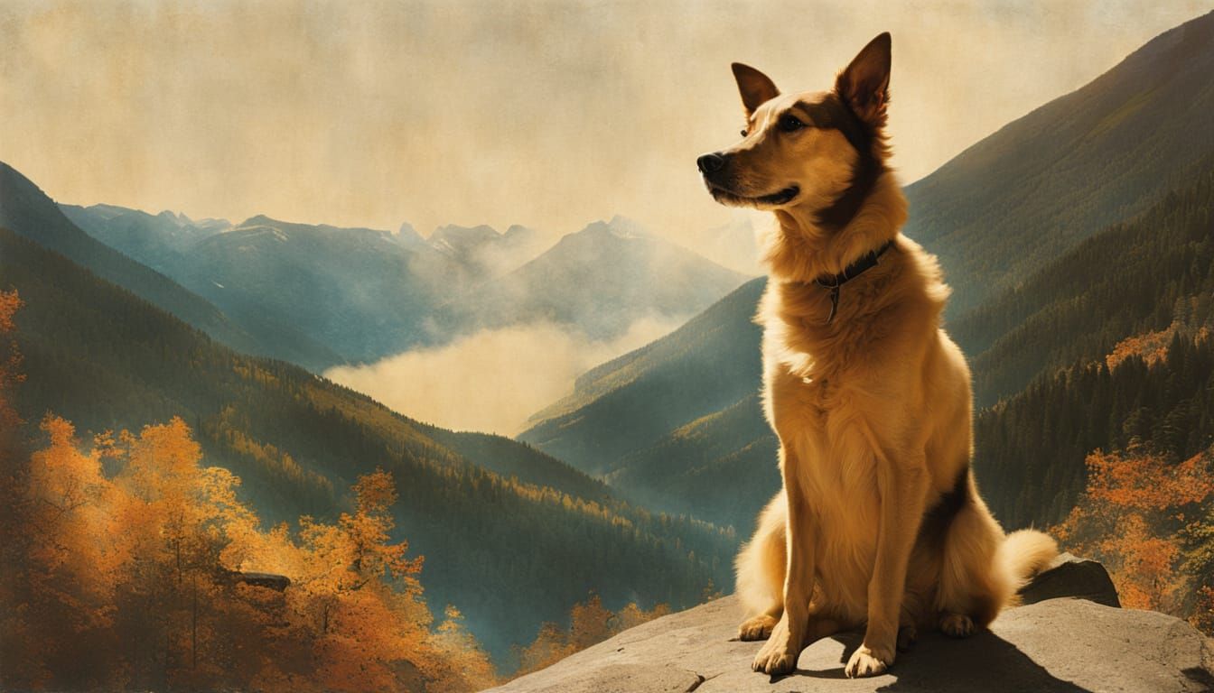 Minimalist Dog Double Exposure Collage in Golden Hour