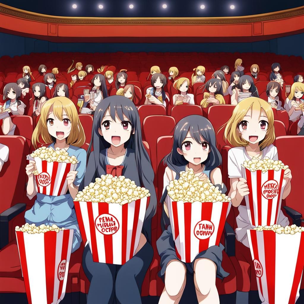 Anime Style: Girls Eating Popcorn at the Theater