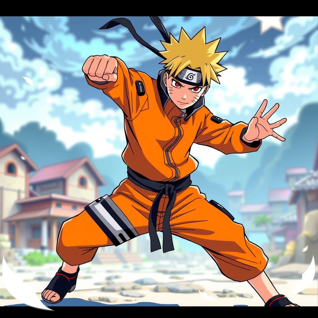 Naruto Strikes a Karate Pose in Anime Style