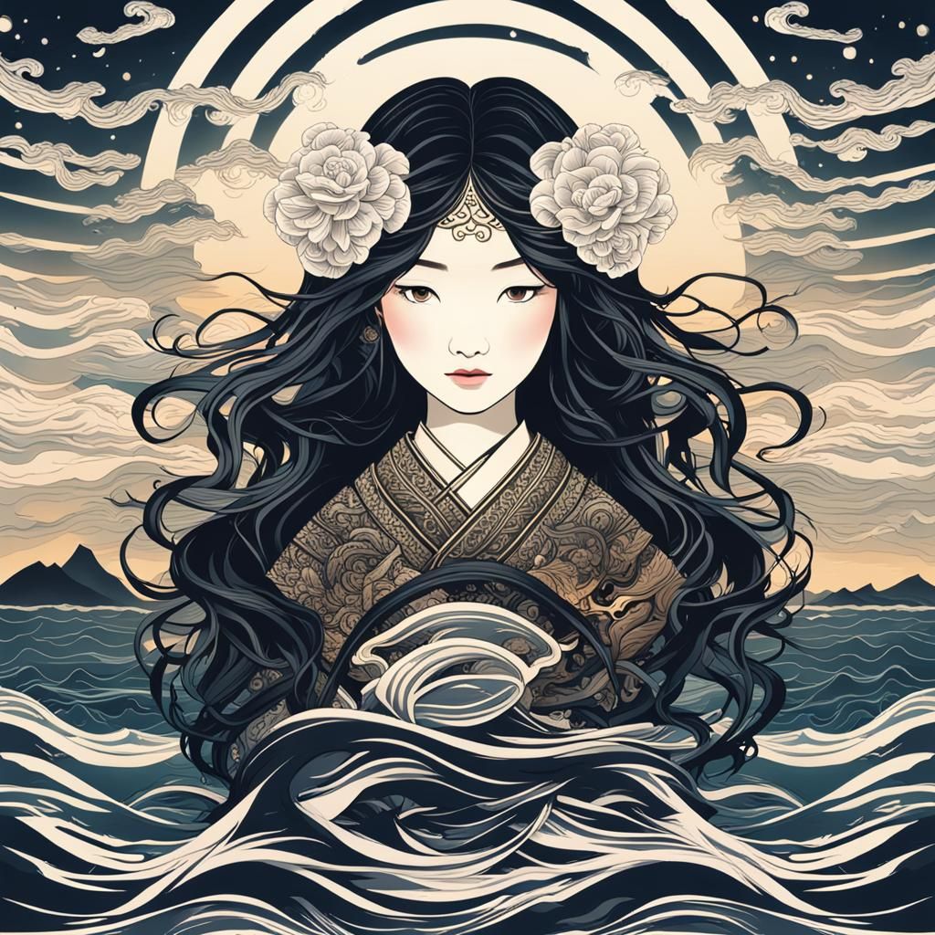 Asian Woman by Bloody Sea in Hyperrealistic Style