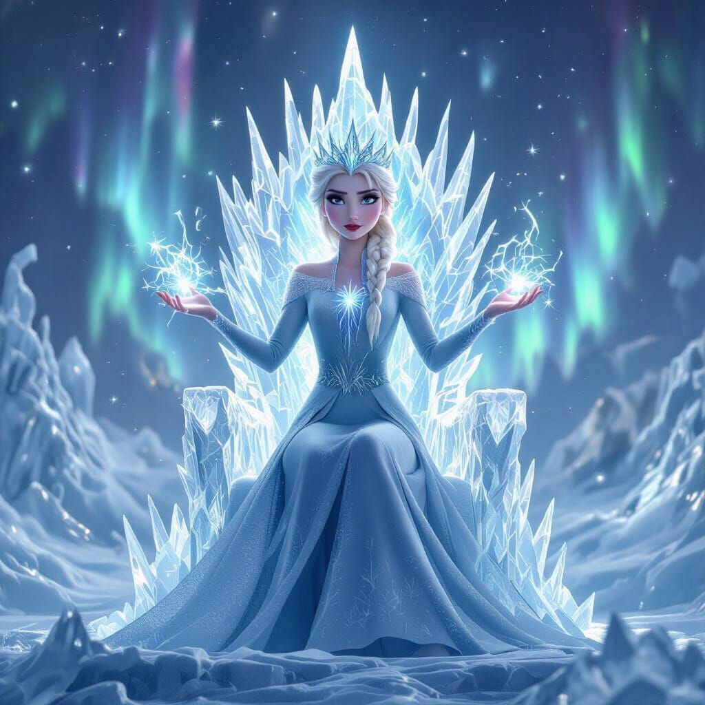 Elsa as Ice Goddess on Crystal Throne