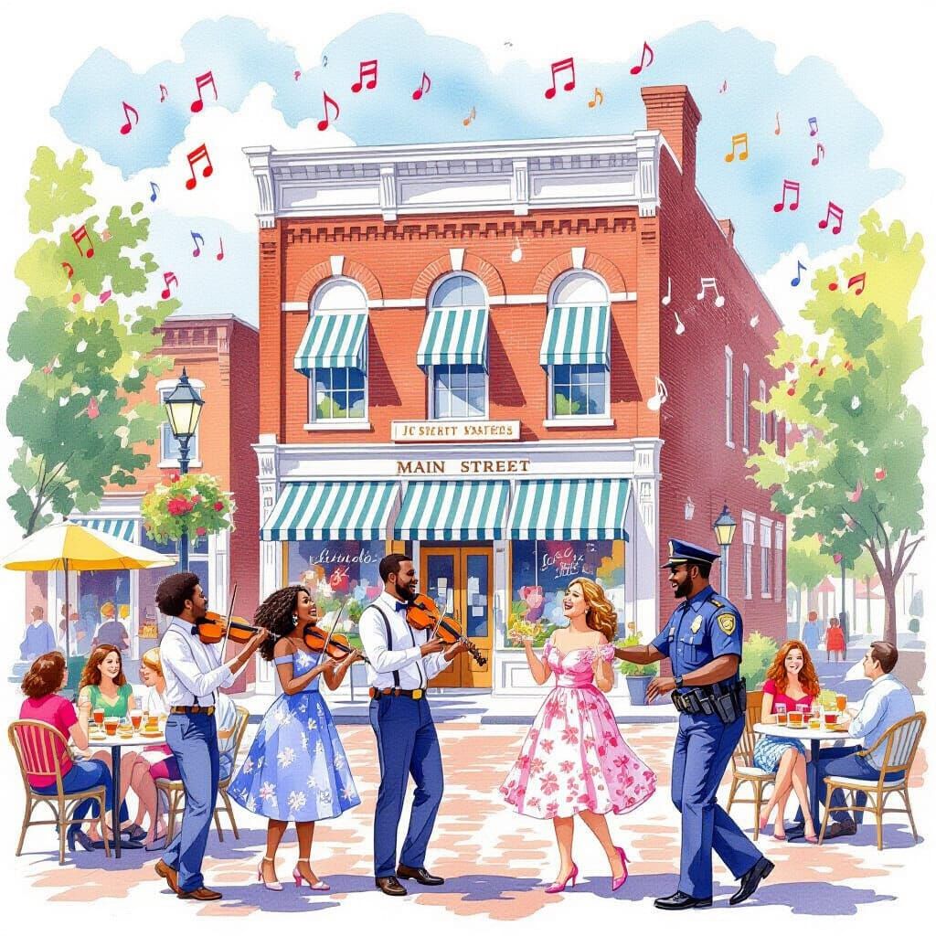 Vibrant Watercolor Main Street Celebration in Virginia