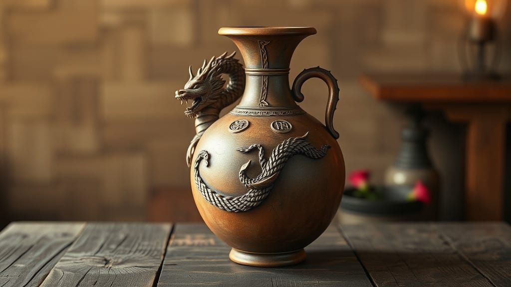 Stunning Antique-Inspired Clay Vase with Intricate Dragon Cr...