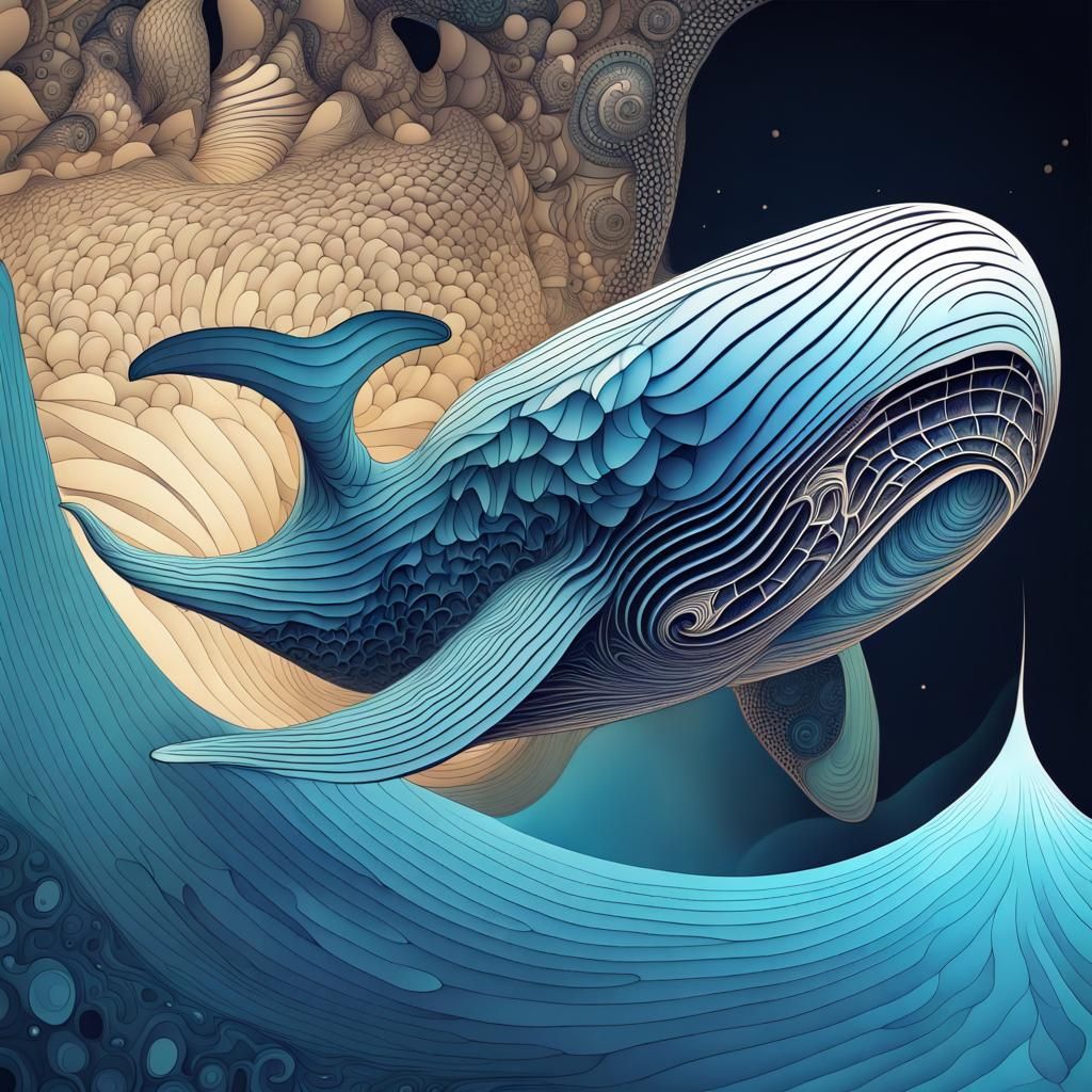 Futuristic Space Whale in Abstract Fractal Art