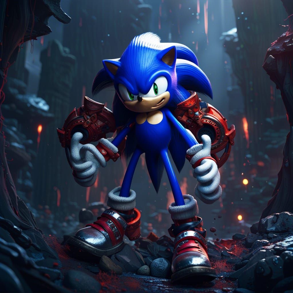 Detailed Sonic.exe Matte Painting in Deep Color