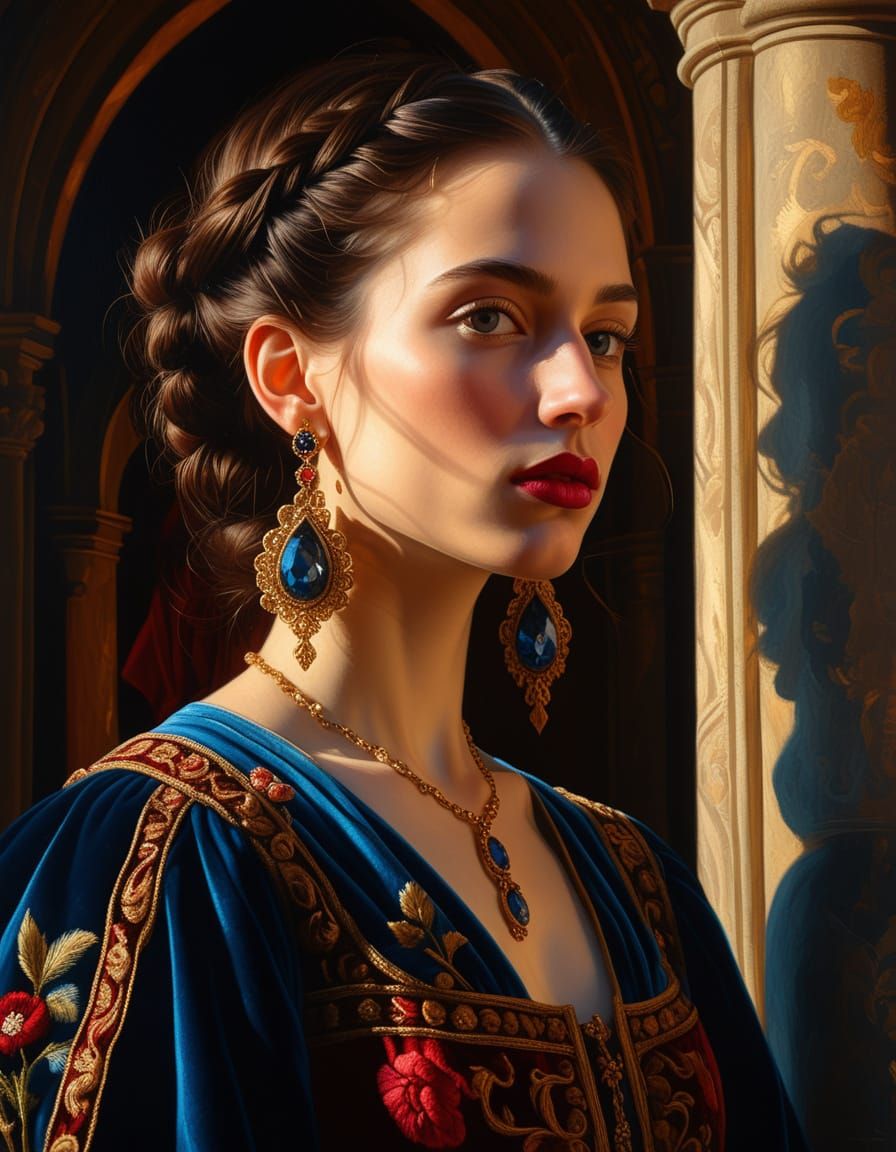 Baroque Portrait of Woman in Embroidered Gown