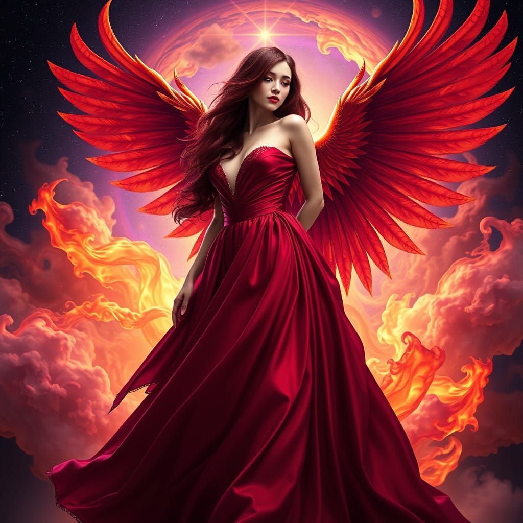 Dark Fantasy Goddess Emerges from Cosmic Flames