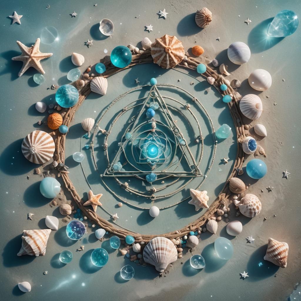 Ethereal Chakras and Merkaba in Cosmic Seashells
