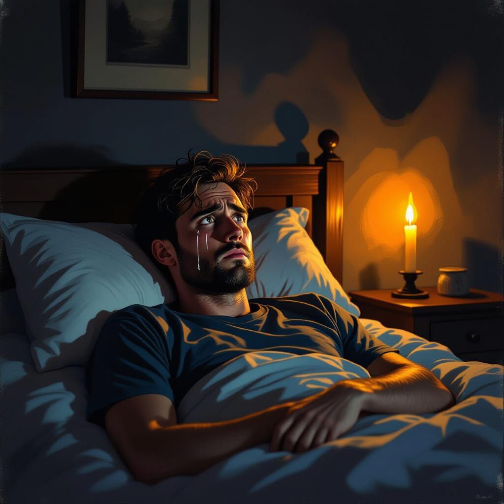 Distraught Man in Dark Room: Digital Art