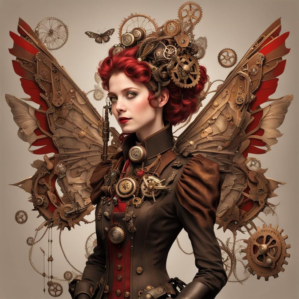 Elegant Steampunk Fairy with Mechanical Wings
