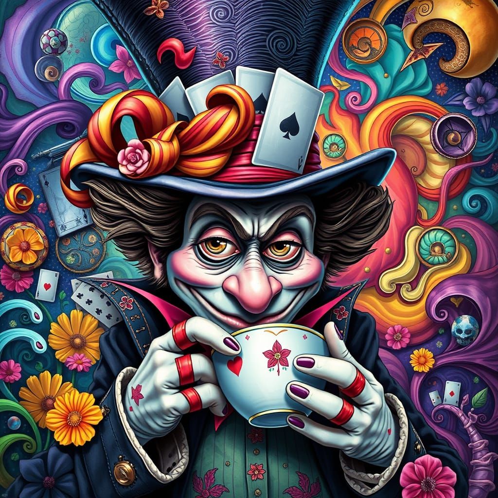 Eccentric Mad Hatter in Vibrant Pop Surrealist Style