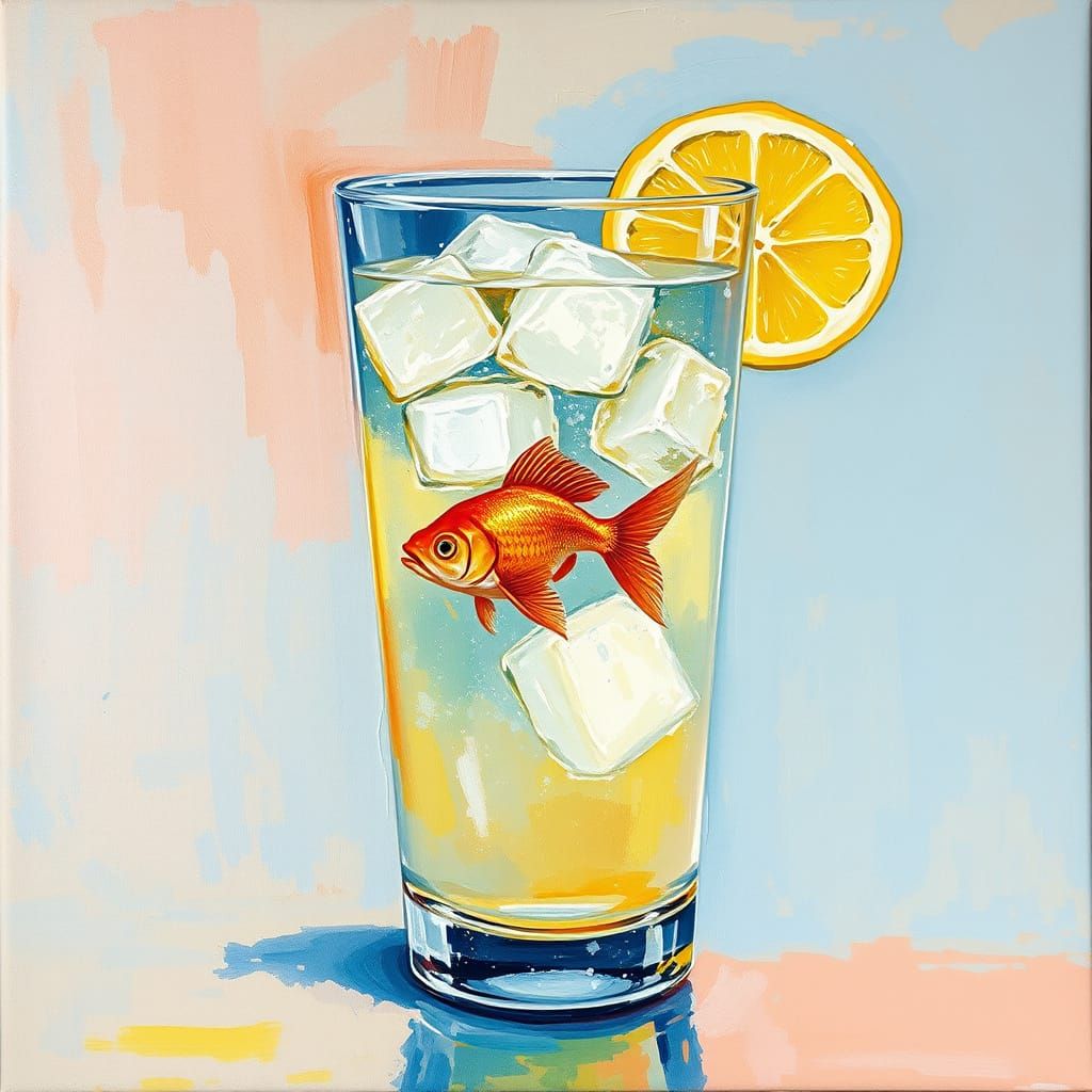 Vibrant Goldfish in Iced Lemonade: Neo-Impressionist Masterp...