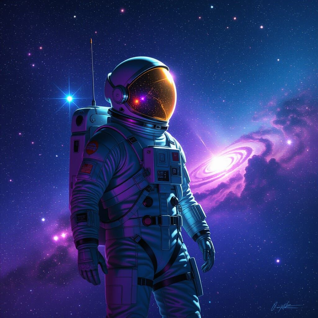 Astronaut's Stardust Journey in Futuristic Style