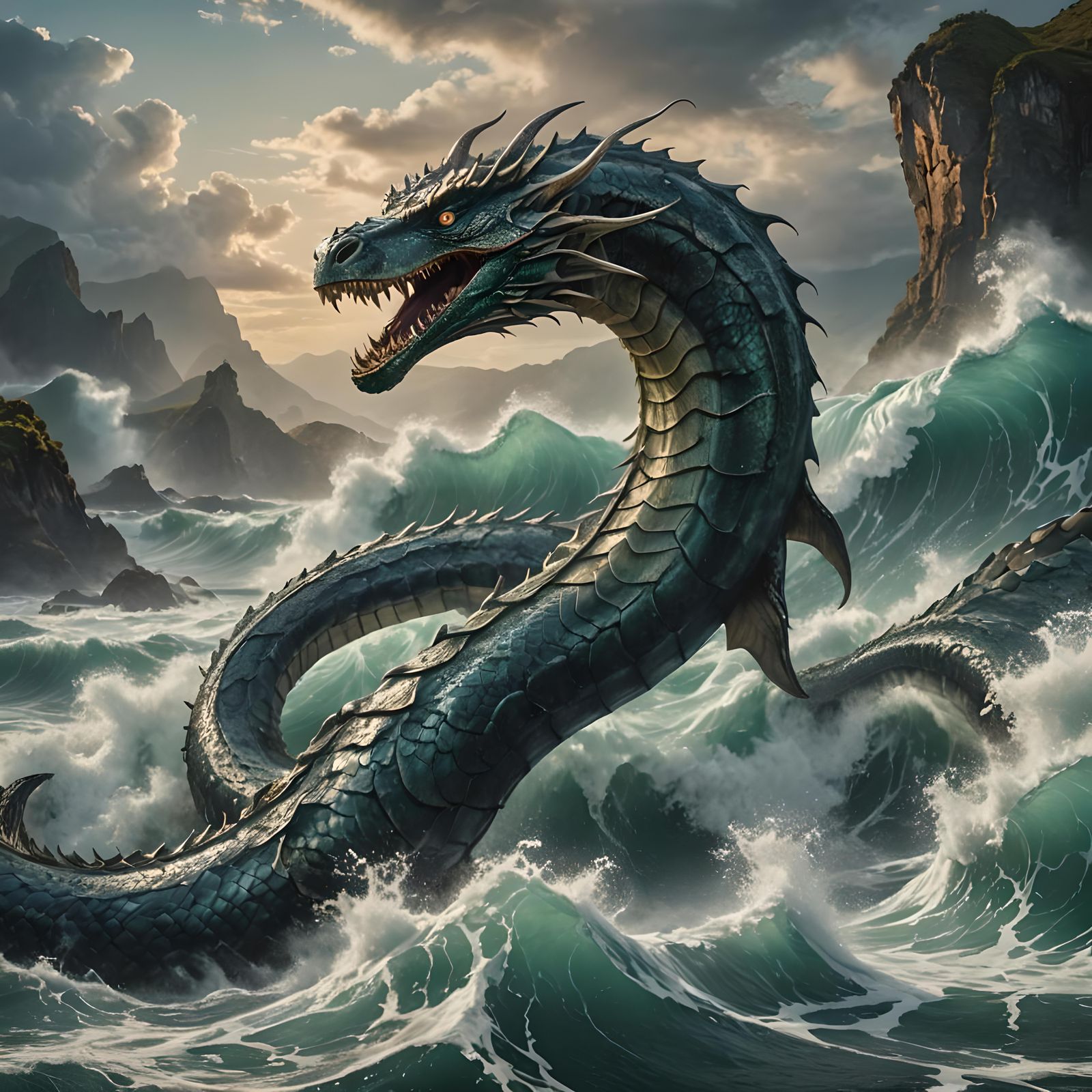 Diamond Sea Serpent Emerges from the Waves