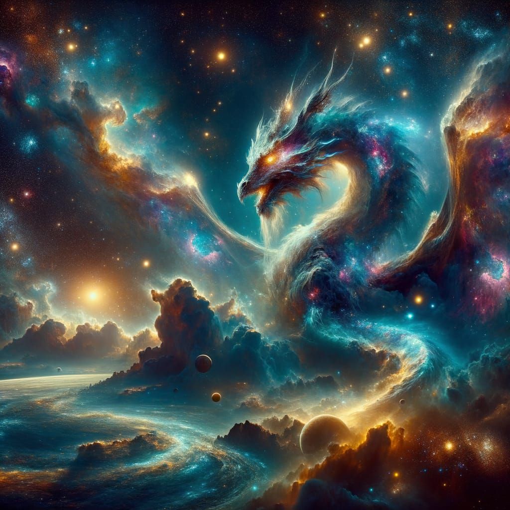 Celestial Dragon Soaring Through Galaxies