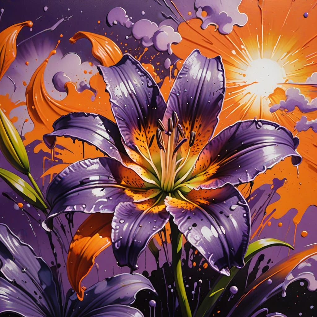 Vibrant Graffiti Lily Blooms in Splendid Purple