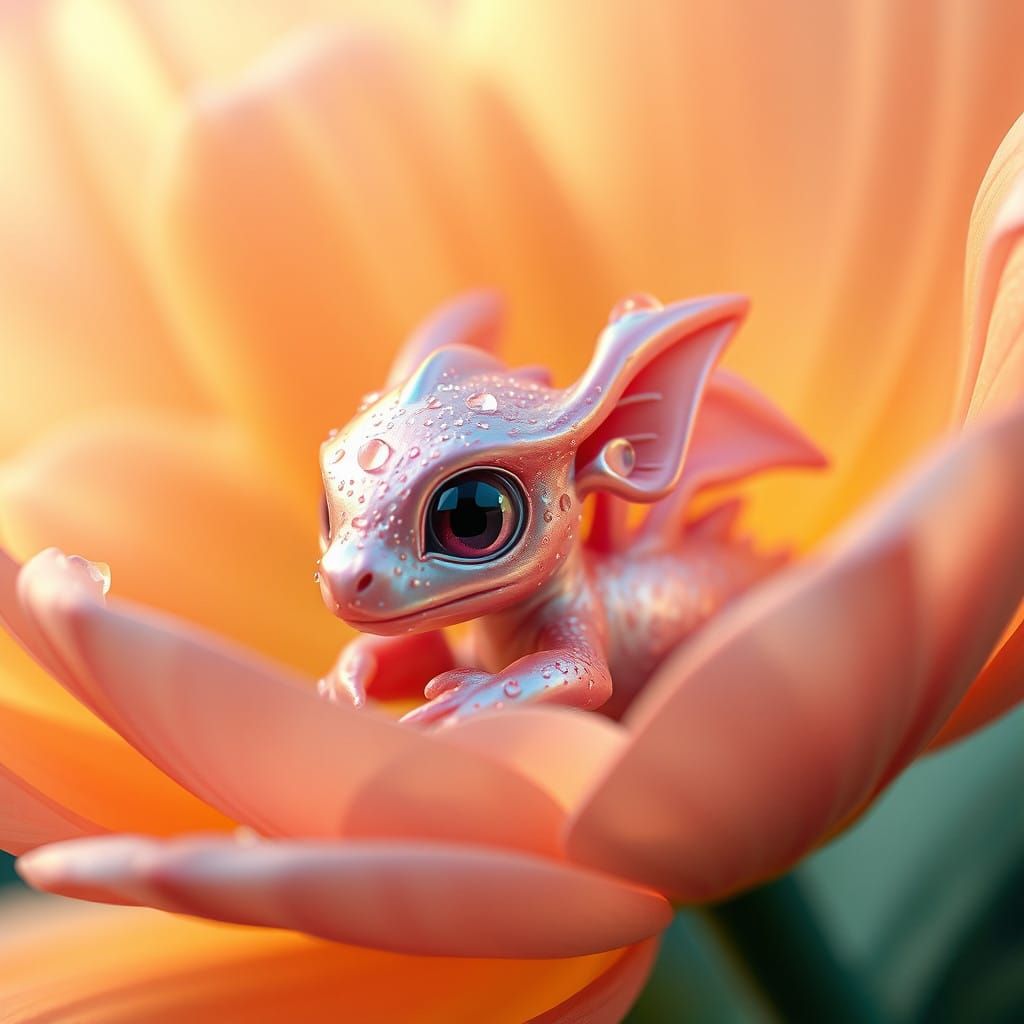 Whimsical Baby Dragon Amidst Enchanted Floral Bliss