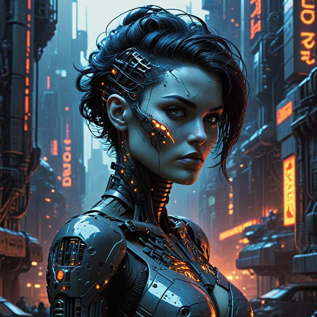 Cyberpunk Woman in Druillet Comic Style