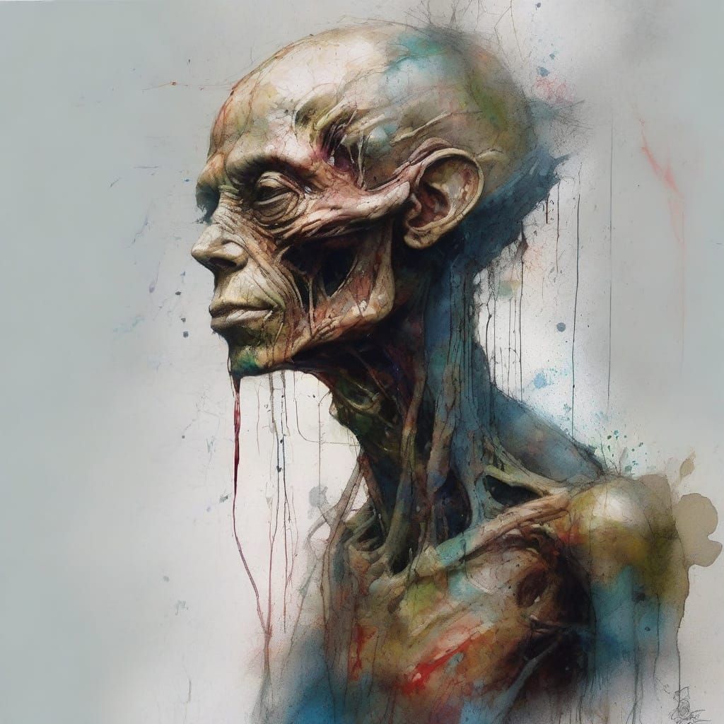 Ethereal Alien Portrait with Ink Splashes