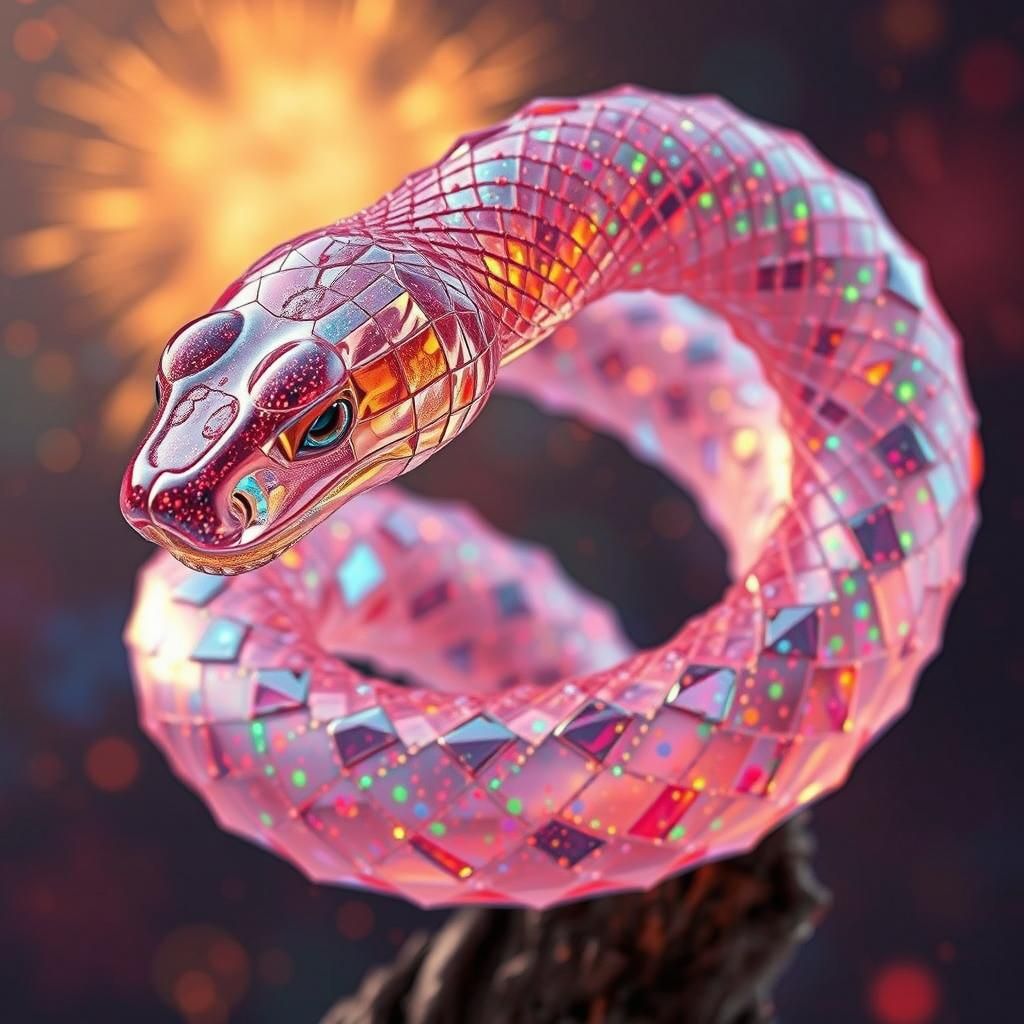 Abstract Glass Snake with Gemstone Scales and Apples