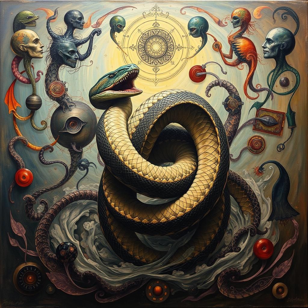 Surreal Anaconda Dance in Abstract Dreamscape