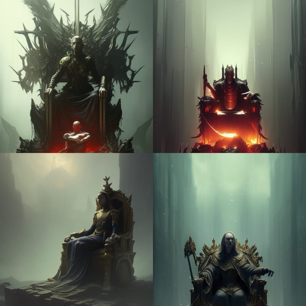 Dark Fantasy Ruler on Throne, Detailed Art