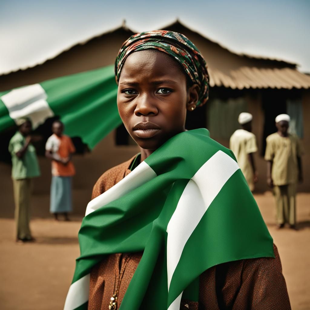 Heartbreaking Portrait of a Nigerian Girl Tearing Flag