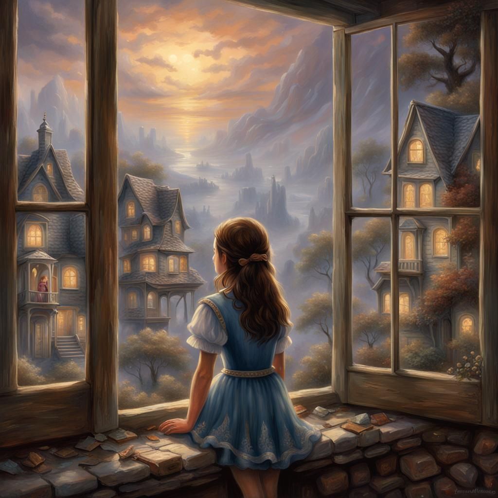 Melancholy Girl Gazing at Barren Cityscape