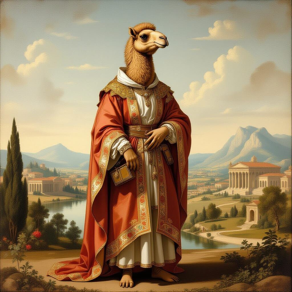 Camel Humanoid in Renaissance Style Landscape