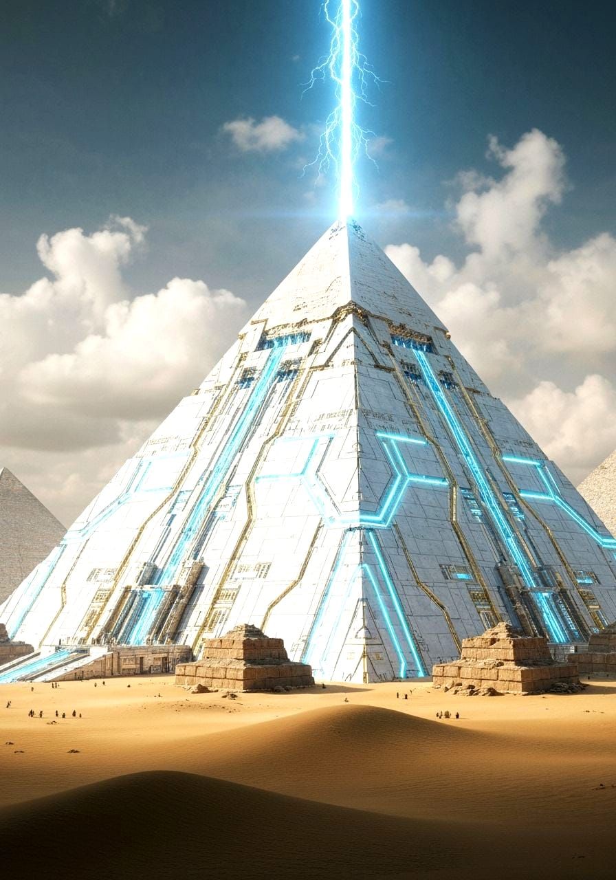 Futuristic Giza Pyramids as Sci-Fi Power Plant