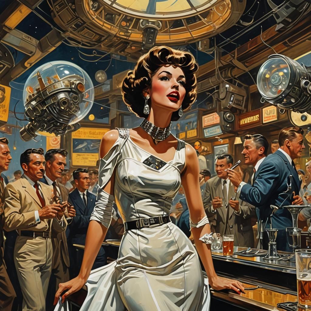 Retrofuturistic Singer in a Biopunk Metropolis