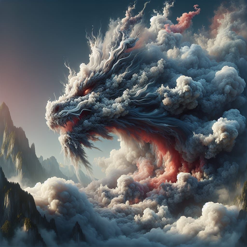 Smoke Dragon in a Fantasy Landscape