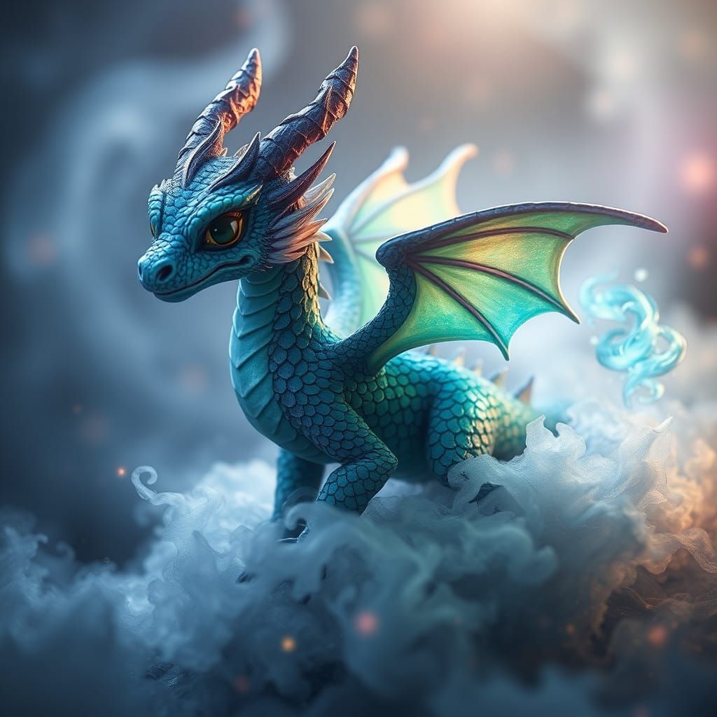 Elemental Dragon with Iridescent Scales in Dreamlike Style