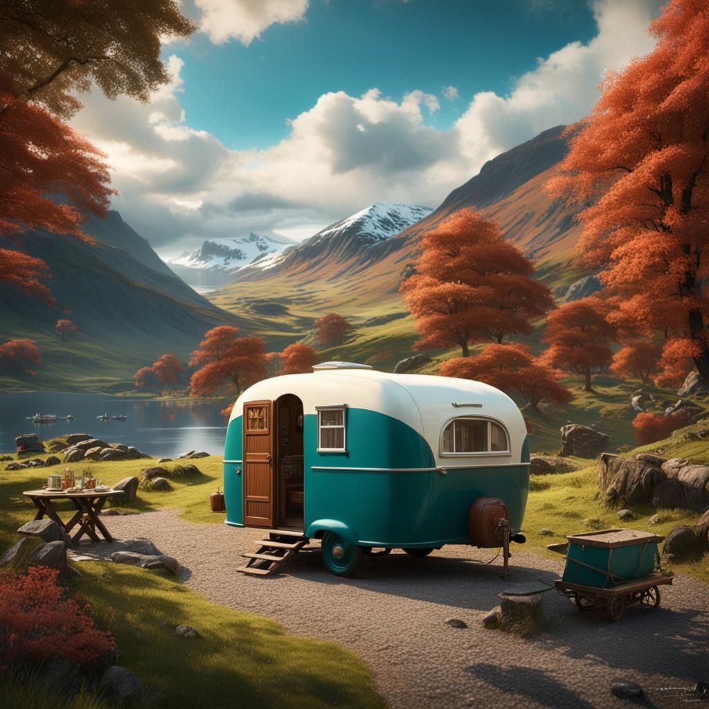 1940s Caravan in Lake District: Matte Painting