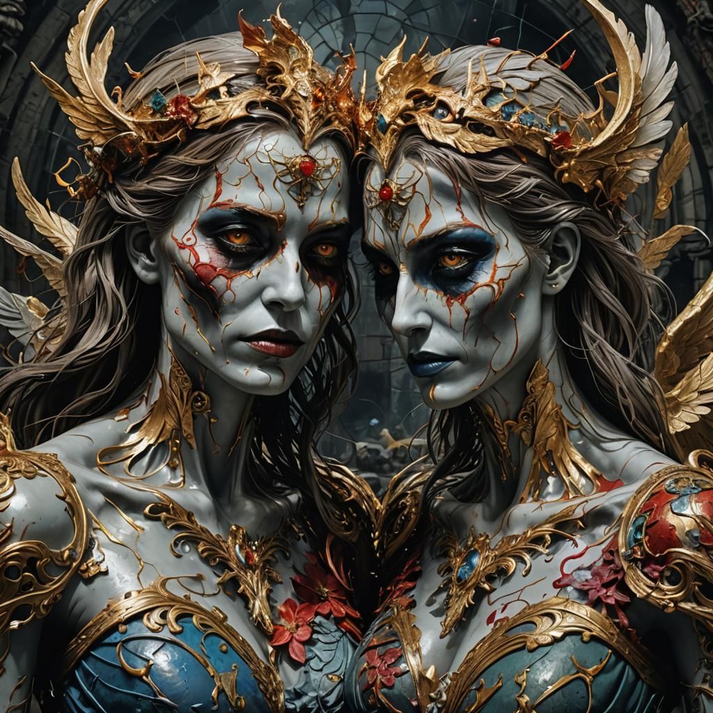 Angelic Devil Skull in Hyperrealistic Splash Art