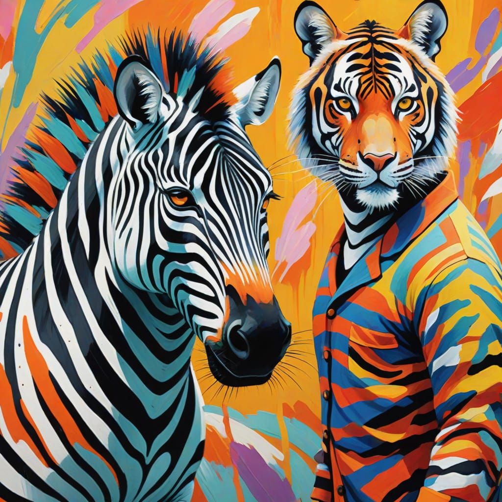 Vibrant Striped Portraits in Abstract Expressionism