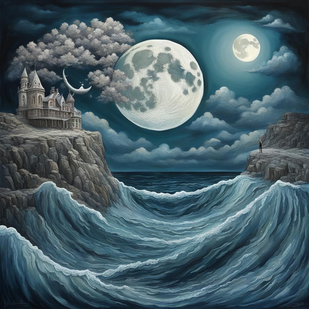 Surreal Moon Dive into the Sea