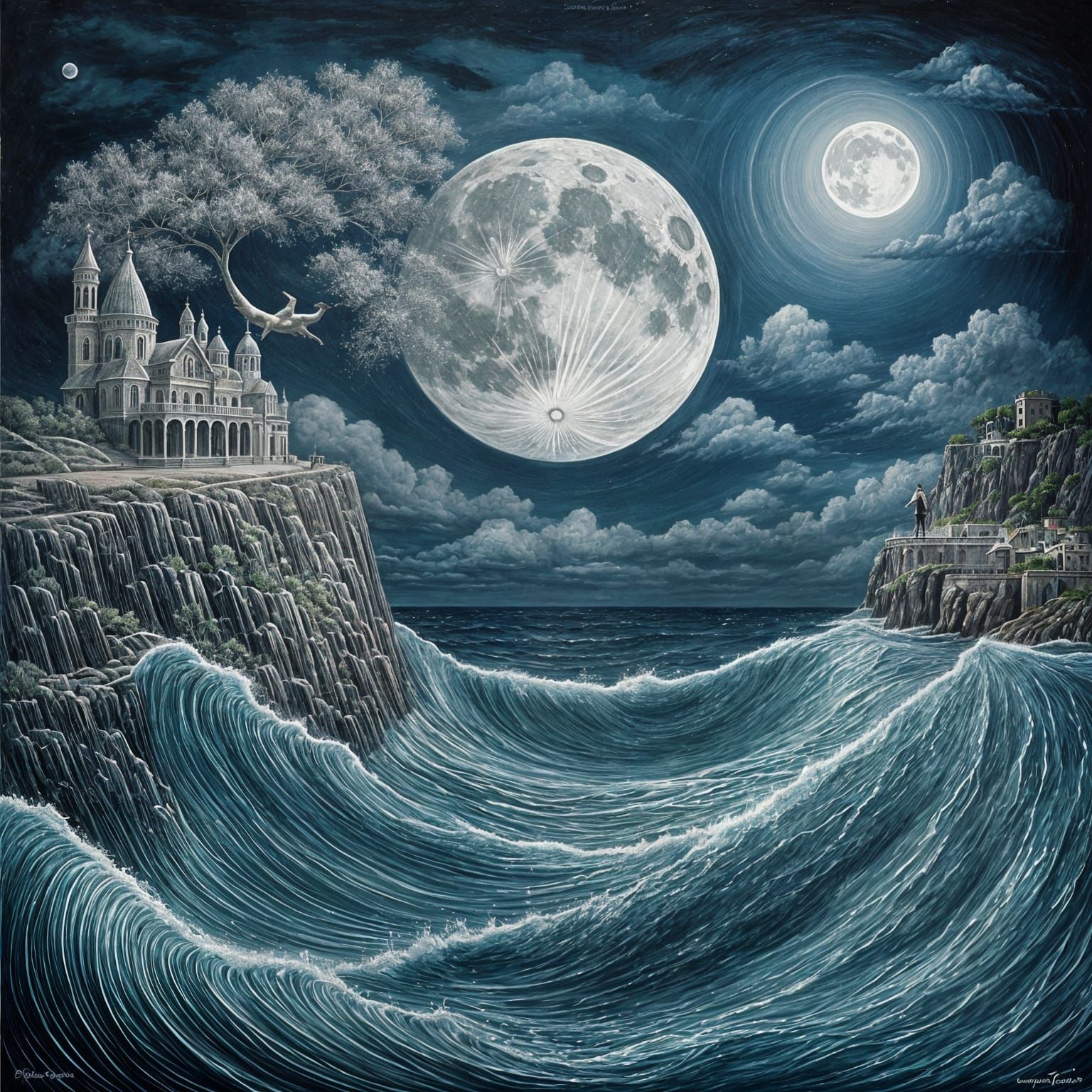 Surreal Moon Dive into the Sea