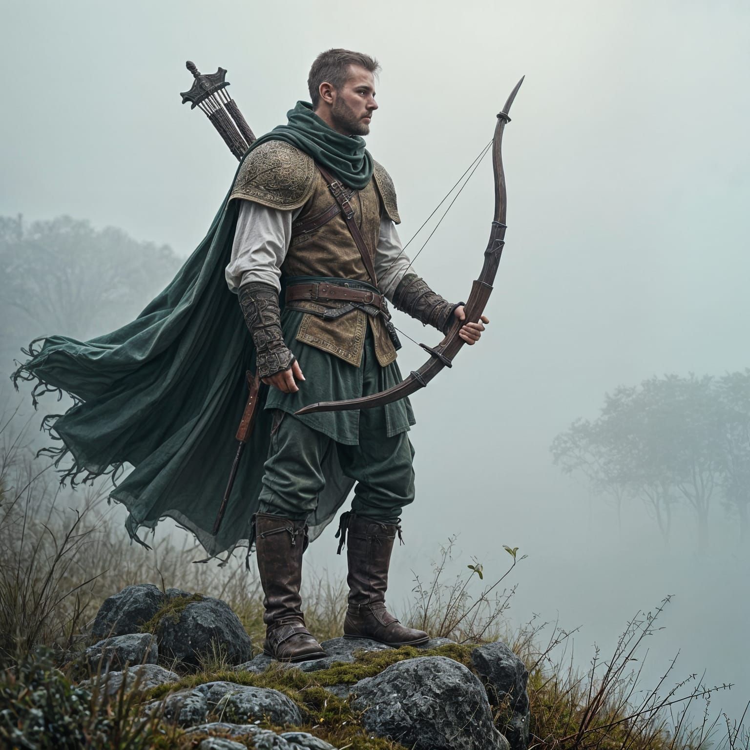 Fighter on Misty Moor in DnD Style