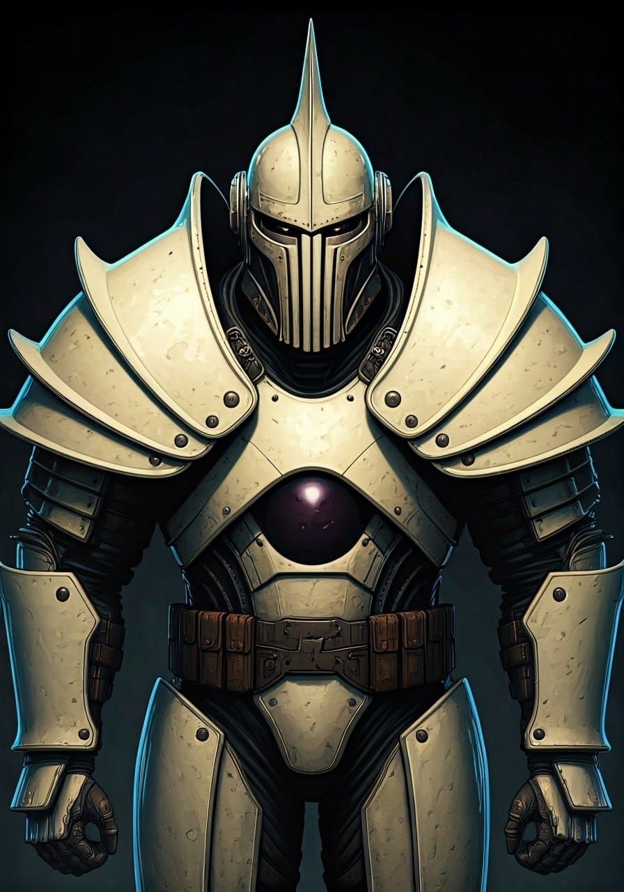 Triangular Porcelain Armor in Dark Comic Art Style