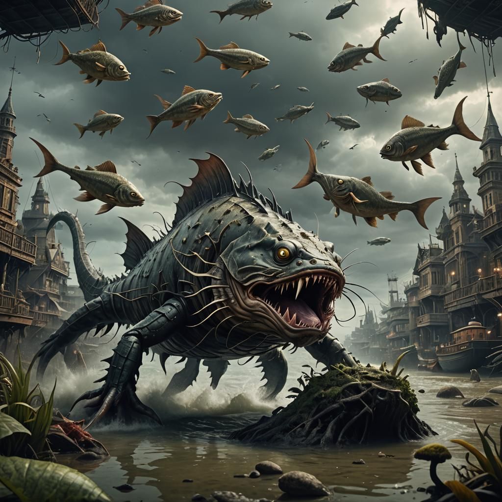 Amphibious Catfish Monster in Epic Digital Painting