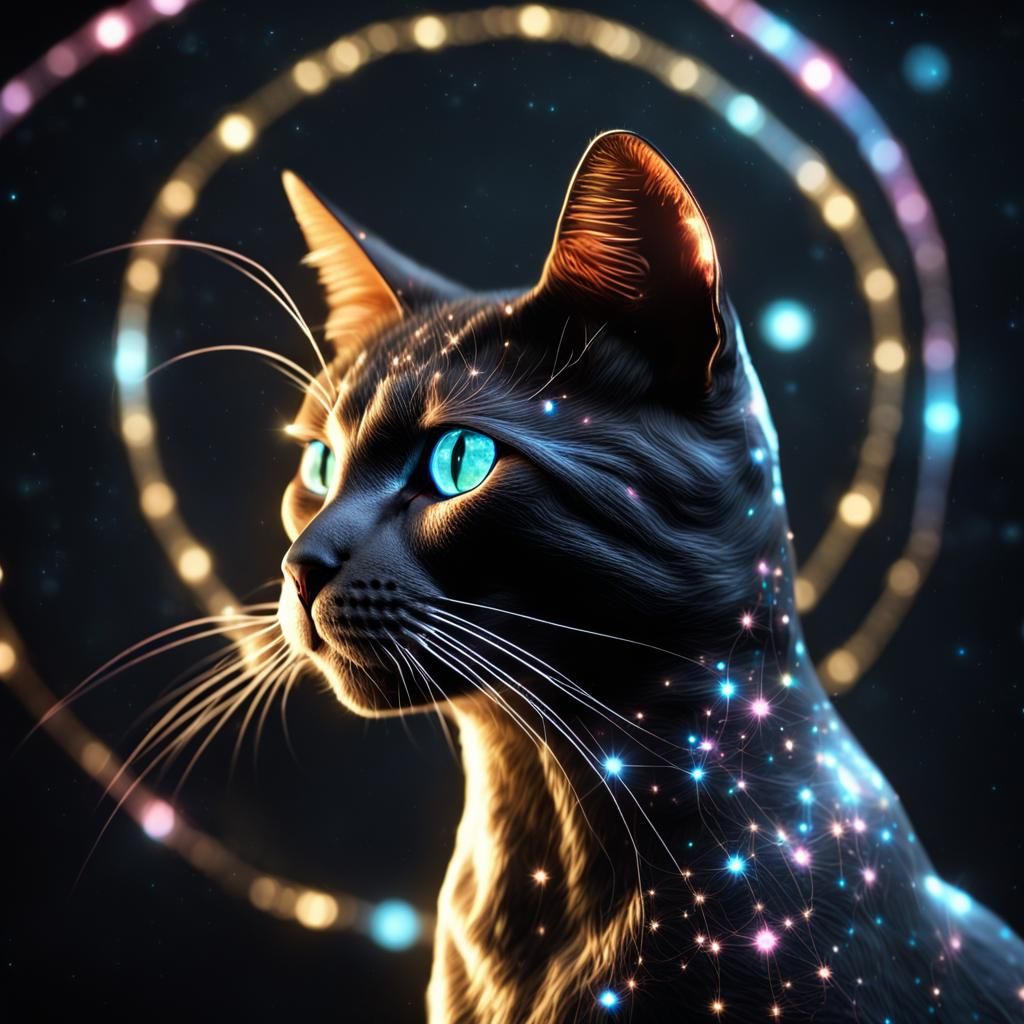Glowing Holographic Cat in 3D Render