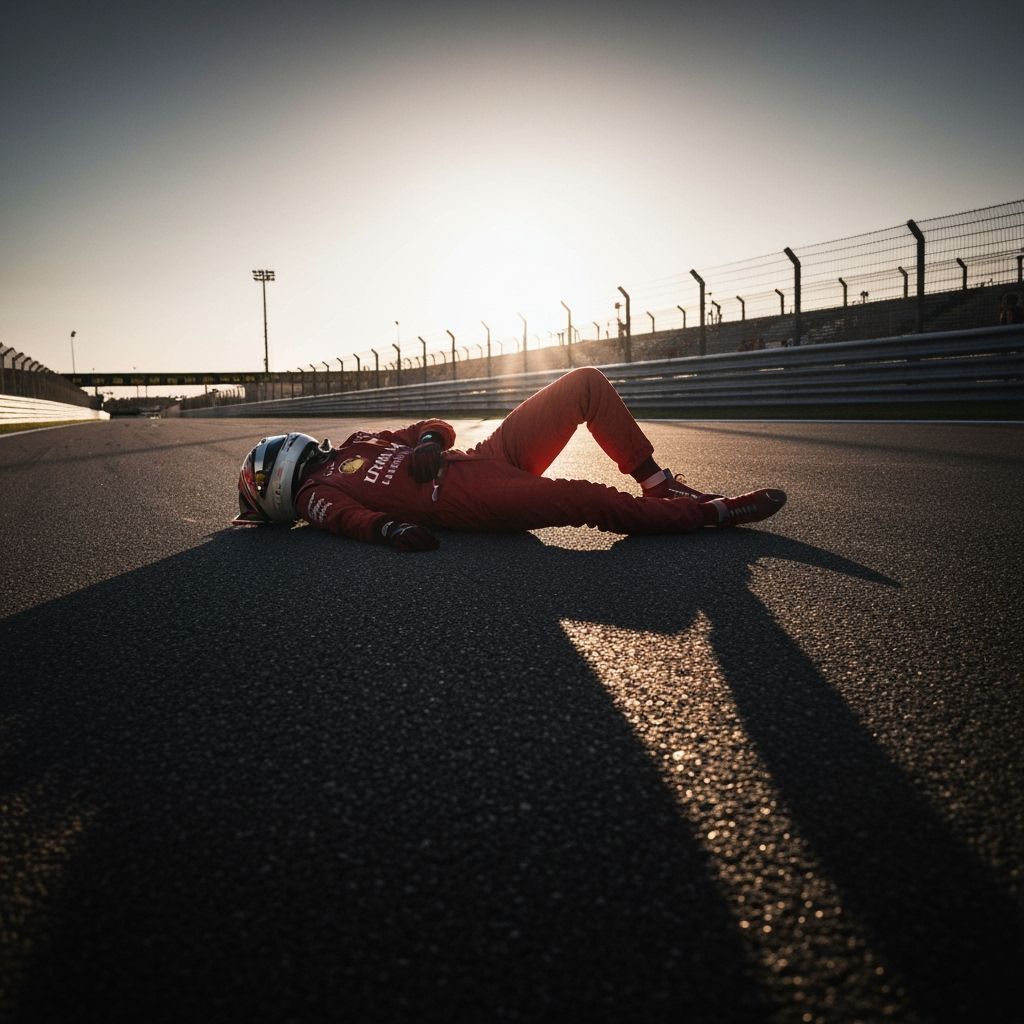 Formula 1 Driver on Track at Sunset